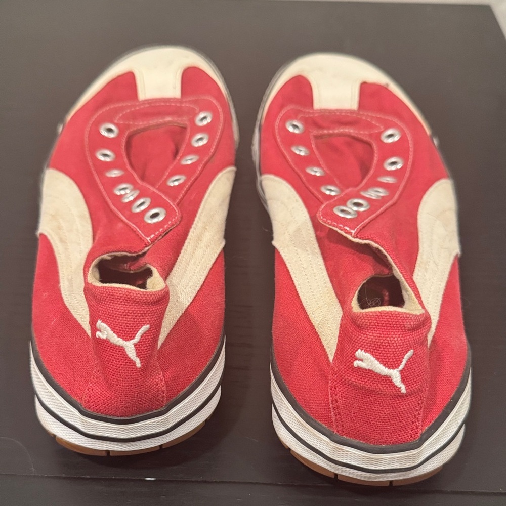Puma Red and White Canvas Slip-Ons